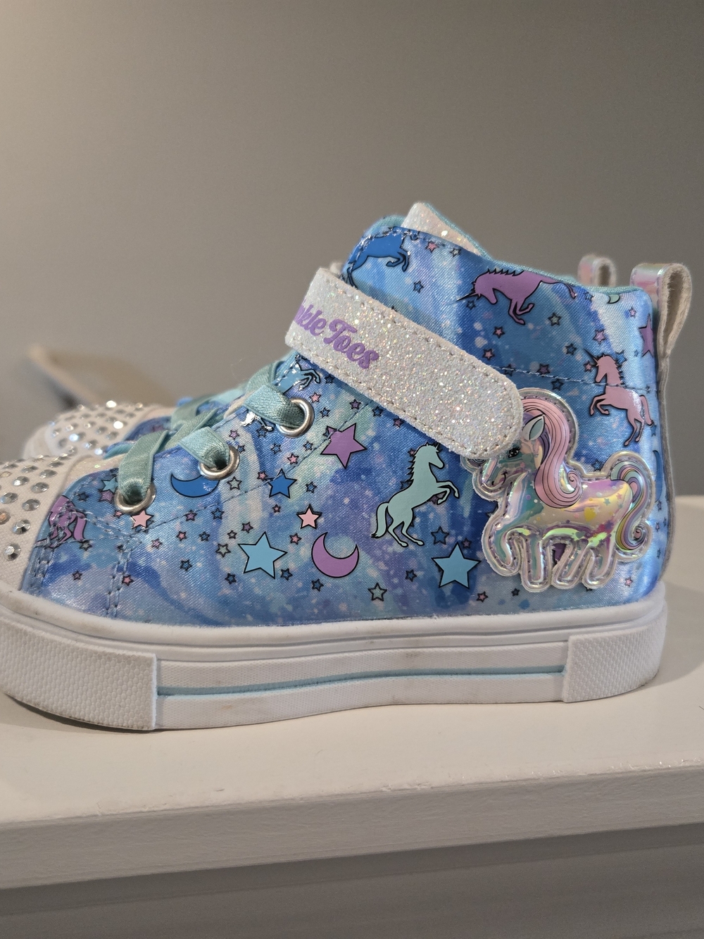 Twinkle Toes Light Up Blue Unicorn High-Top Kids Sneaker Size 10c